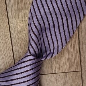IKE BEHAR Metallic Lavender Light Purple Striped Pattern Mens Silk Tie